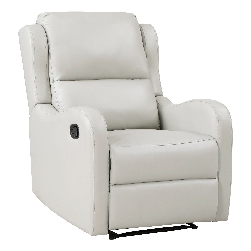 Pemberly Row Upholstered Faux Leather & Wood Manual Recliner in Taupe