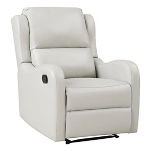 Pemberly Row Upholstered Faux Leather & Wood Manual Recliner in Taupe