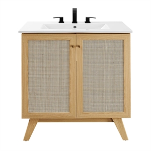 Pemberly Row 30&quot Modern Wood Bathroom Vanity with Adjustable Shelf in Oak/White