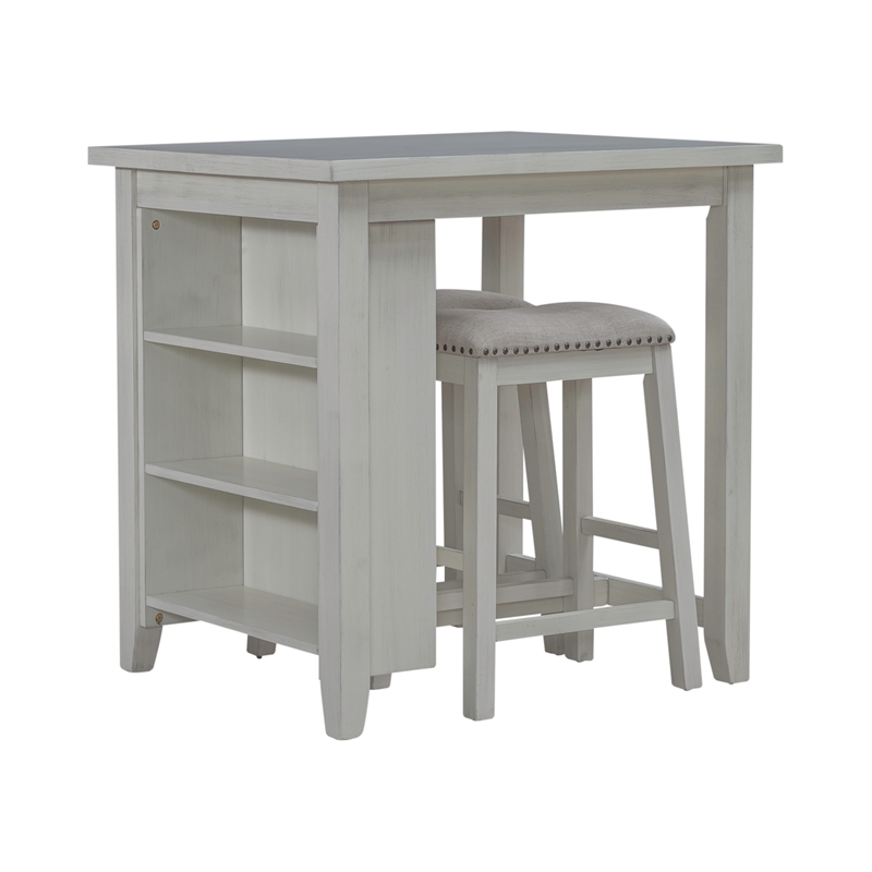 Pemberly Row Contemporary 3 Piece Wood Counter Set in White Finish