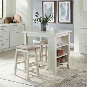 Pemberly Row Contemporary 3 Piece Wood Counter Set in White Finish