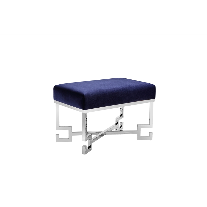 Pemberly Row Contemporary Stool in High Polish Steel and Navy Velvet