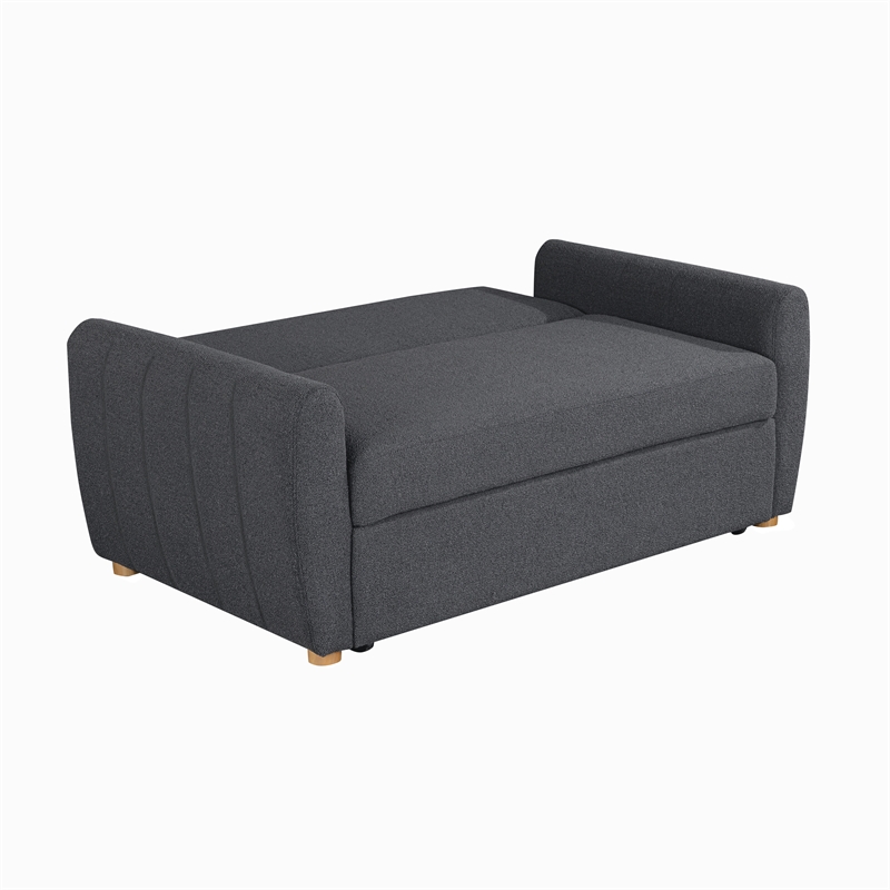 Pemberly Row Convertible Loveseat in Charcoal Fabric Upholstery