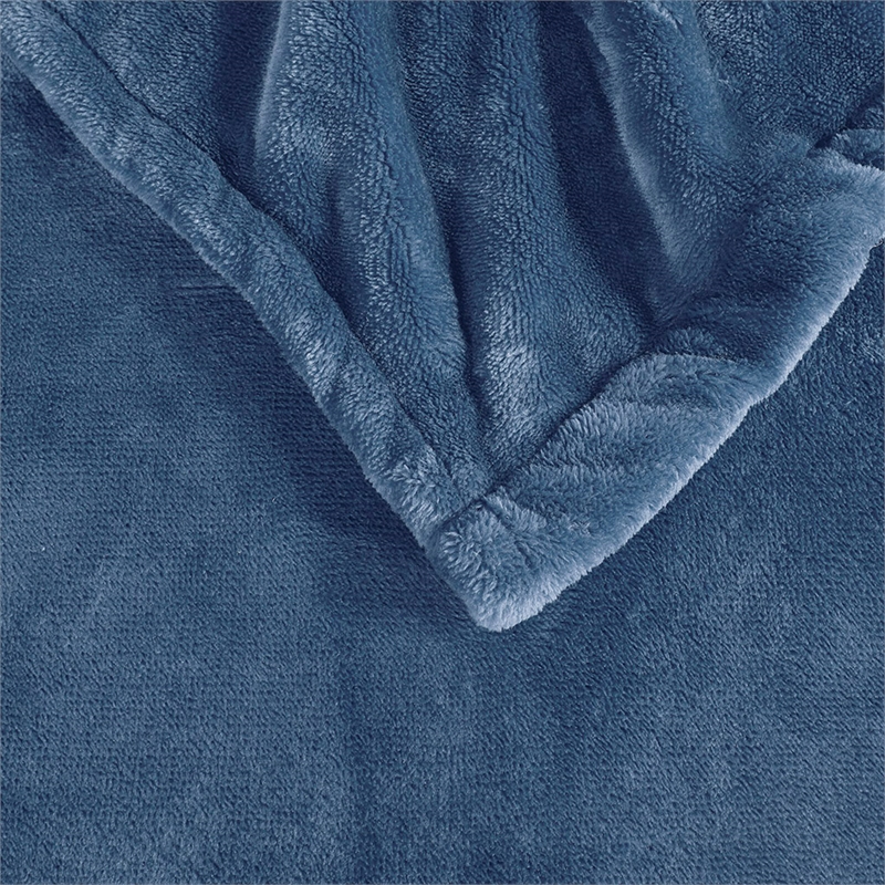 Pemberly Row Contemporary Polyester/Plush Fabric Full Heated Blanket in Sapphire