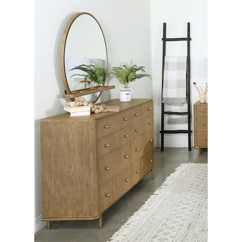 Pemberly Row Coastal 8-drawer Wood Dresser with Mirror Sand Wash