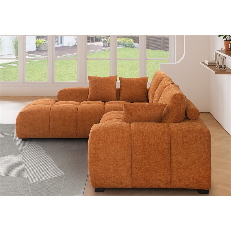 Pemberly Row Modular Chenille Sectional Sofa Chaise with Deep Seats in Caramel