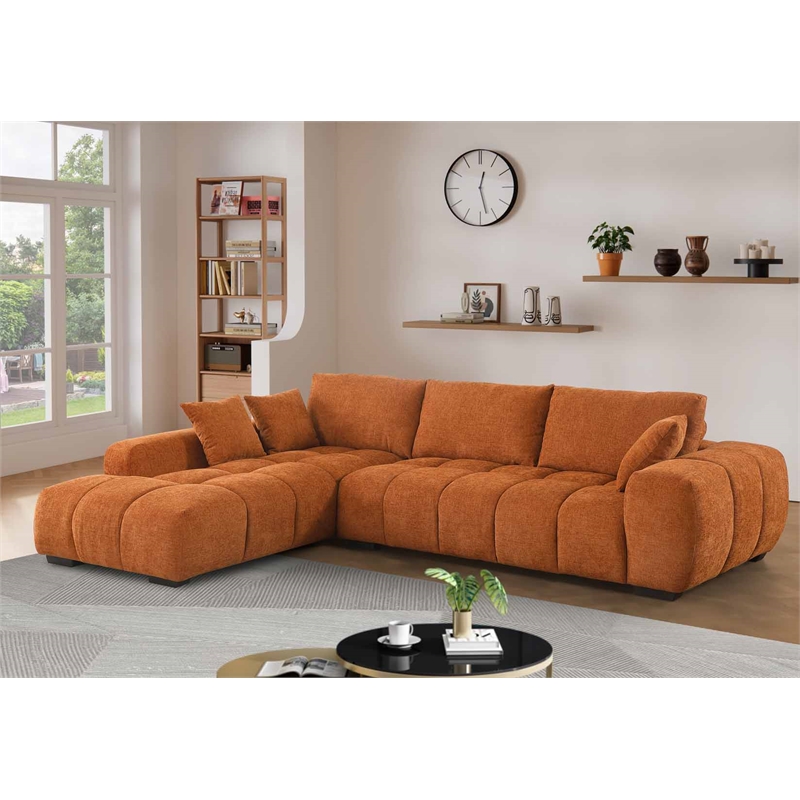 Pemberly Row Modular Chenille Sectional Sofa Chaise with Deep Seats in Caramel