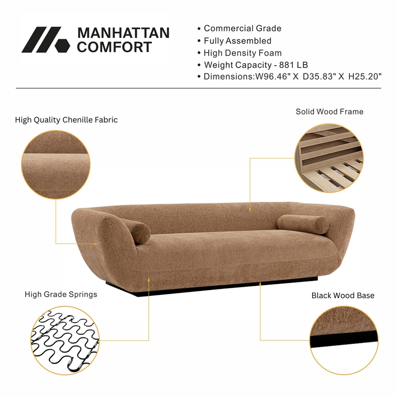 Pemberly Row Contemporary Sofa with Solid Wood Frame in Light Brown