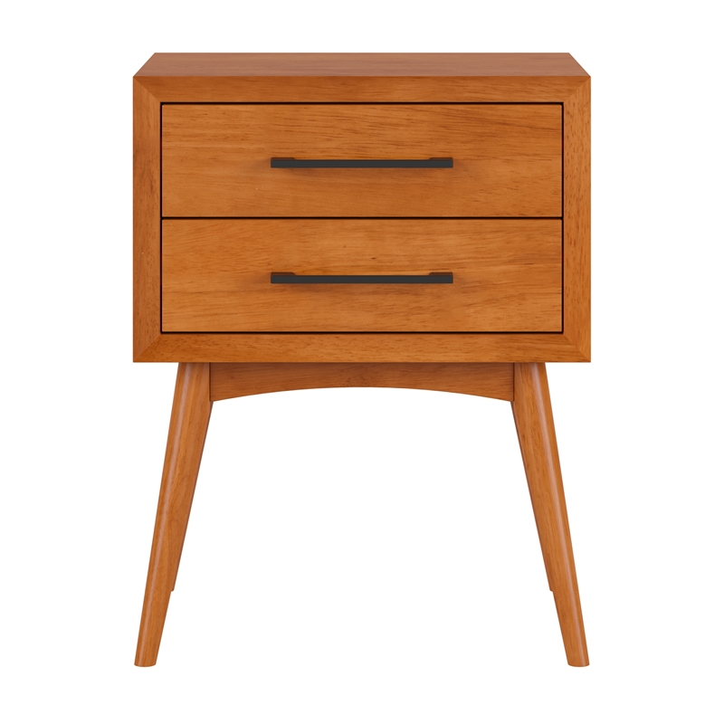 Pemberly Row Contemporary Solid Wood 2 Drawer Nightstand in Light Toffee