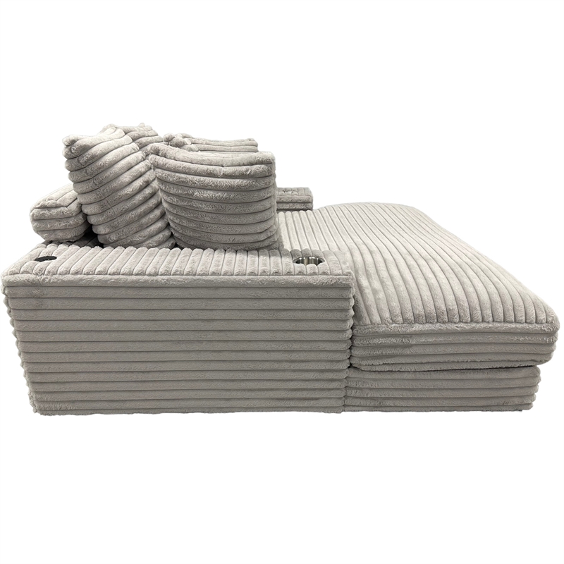 Pemberley Row Fabric Gray Chaise Rectangular USB Ports Oversized Unassembled
