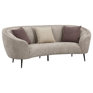 Pemberly Row Fabric Upholstered Channel Back Curved Sofa Beige
