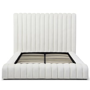 Pemberly Row Contemporary Velvet Upholstered Queen Platform Bed in Cream