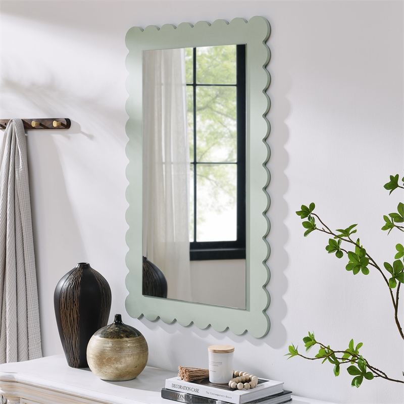 Pemberly Row Contemporary Wall Hanging Mirror in Sage Finish