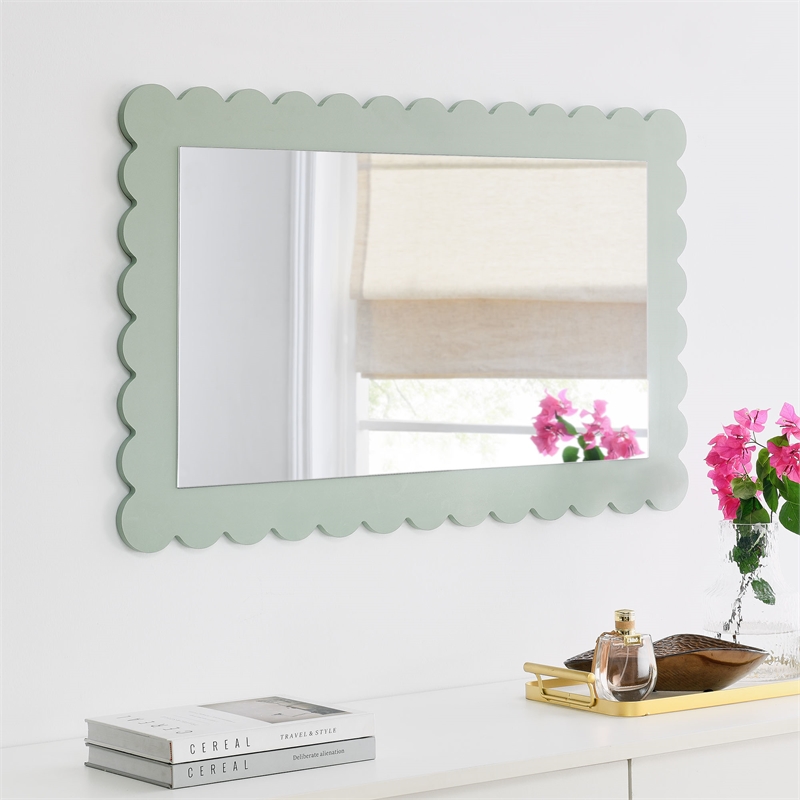 Pemberly Row Contemporary Wall Hanging Mirror in Sage Finish