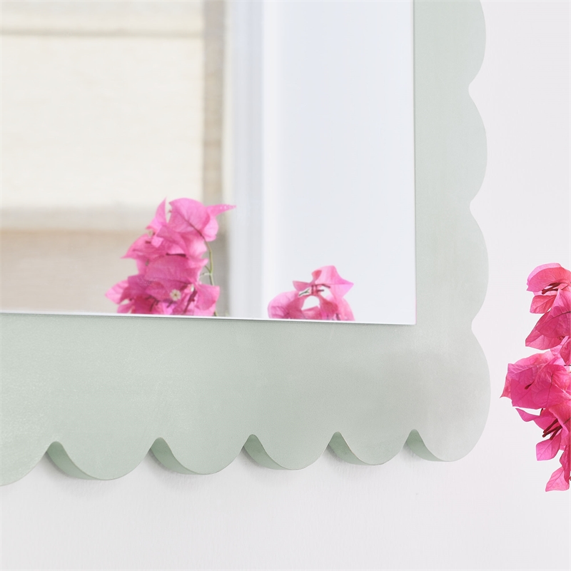 Pemberly Row Contemporary Wall Hanging Mirror in Sage Finish