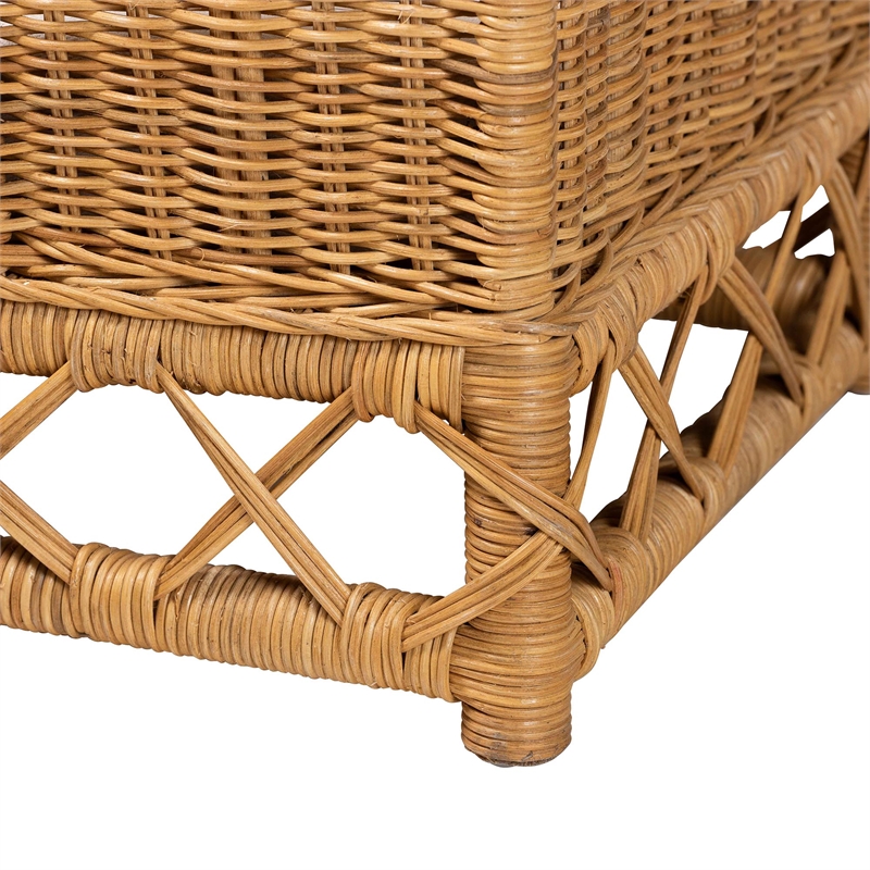 Pemberly Row Contemporary Bohemian Light Honey Rattan Pet Bed