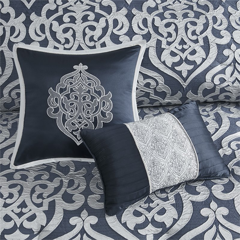 Pemberly Row 8-Piece Polyester Jacquard Comforter Set in Navy