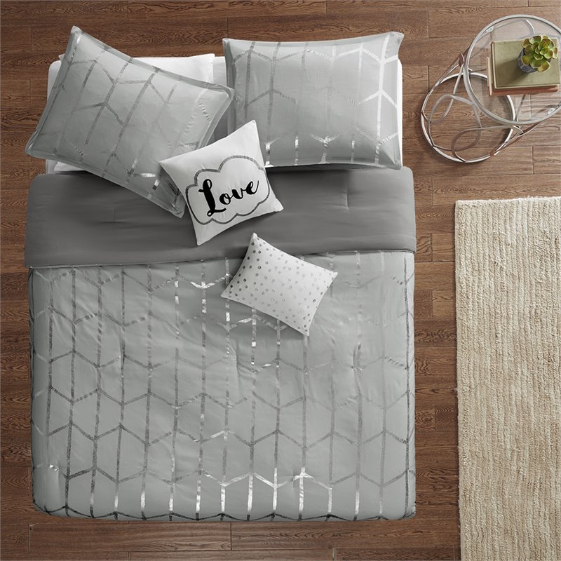 Pemberly Row 5-piece Polyester Microfiber Comforter Set in Gray