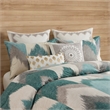 Pemberly Row Mid-Century Cotton Printed Comforter Mini Set in Aqua Blue