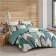Pemberly Row Mid-Century Cotton Printed Comforter Mini Set in Aqua Blue