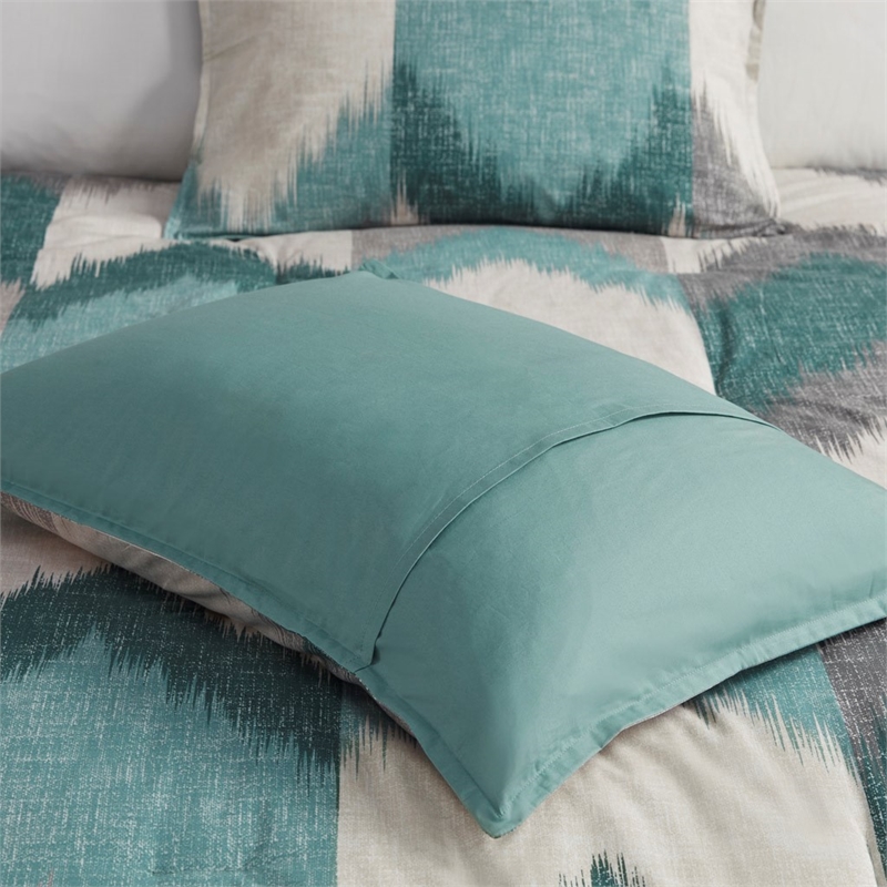 Pemberly Row Mid-Century Cotton Printed Comforter Mini Set in Aqua Blue