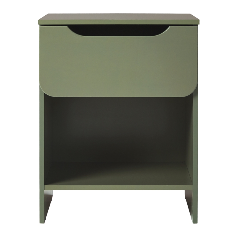 Pemberly Row Contemporary 1-Drawer Wood Nightstand in Green Finish