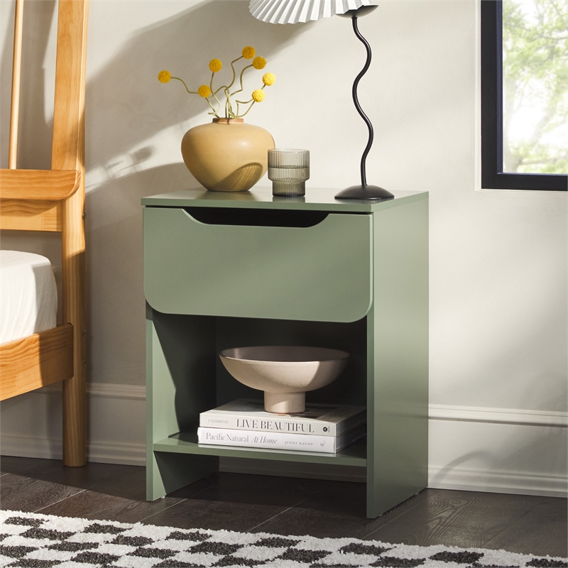 Pemberly Row Contemporary 1-Drawer Wood Nightstand in Green Finish