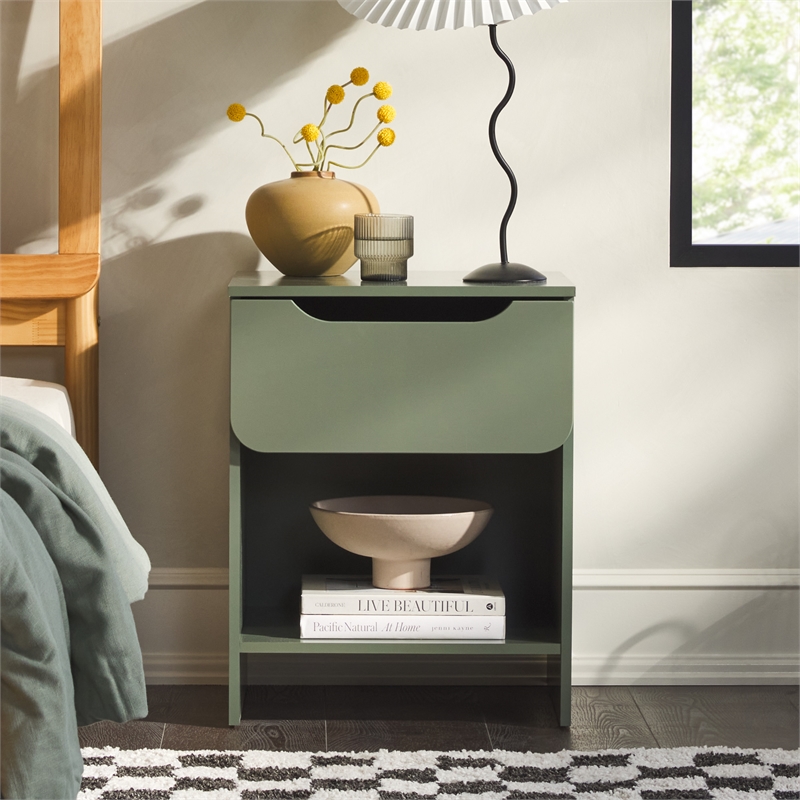 Pemberly Row Contemporary 1-Drawer Wood Nightstand in Green Finish