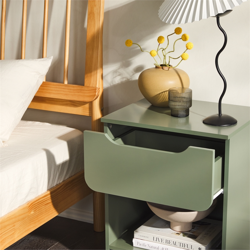 Pemberly Row Contemporary 1-Drawer Wood Nightstand in Green Finish