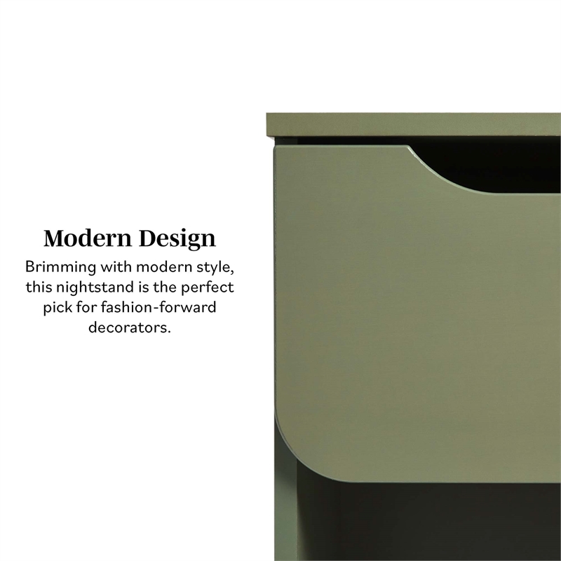 Pemberly Row Contemporary 1-Drawer Wood Nightstand in Green Finish