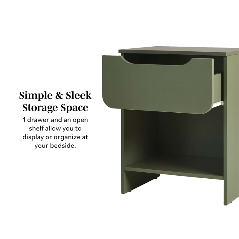 Pemberly Row Contemporary 1-Drawer Wood Nightstand in Green Finish