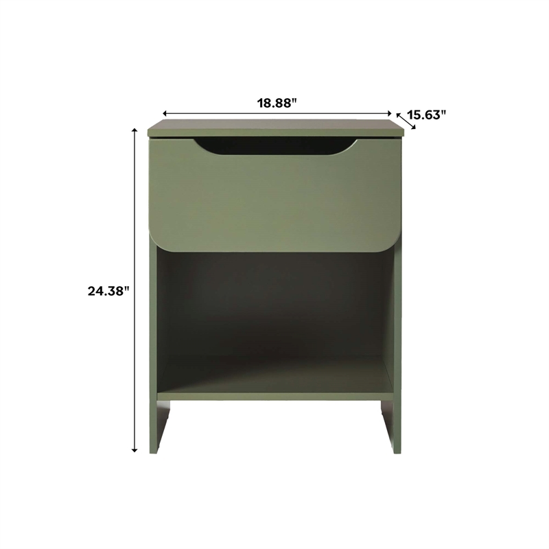 Pemberly Row Contemporary 1-Drawer Wood Nightstand in Green Finish