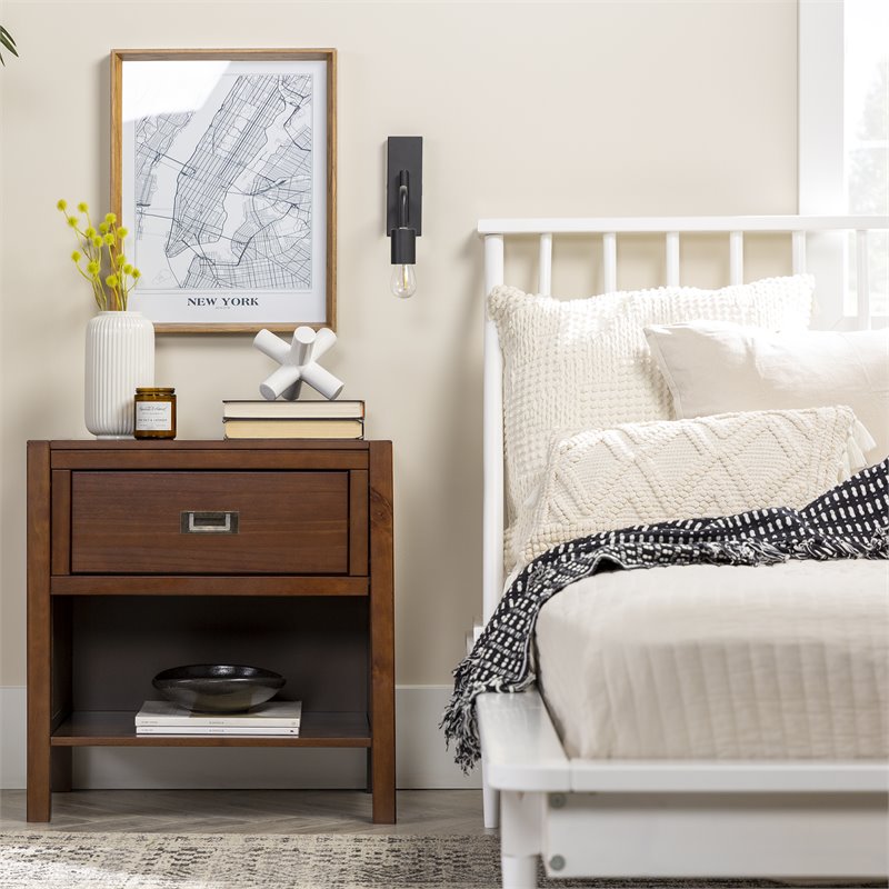 Pemberly Row 1-Drawer Classic Solid Wood Bedroom Nightstand in Walnut