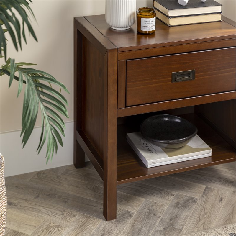Pemberly Row 1-Drawer Classic Solid Wood Bedroom Nightstand in Walnut