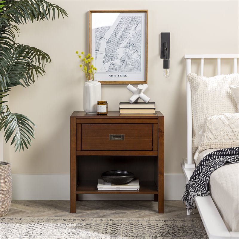 Pemberly Row 1-Drawer Classic Solid Wood Bedroom Nightstand in Walnut