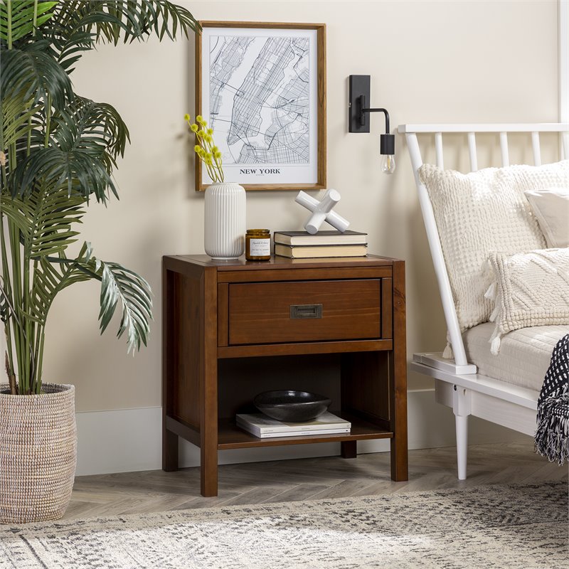 Pemberly Row 1-Drawer Classic Solid Wood Bedroom Nightstand in Walnut