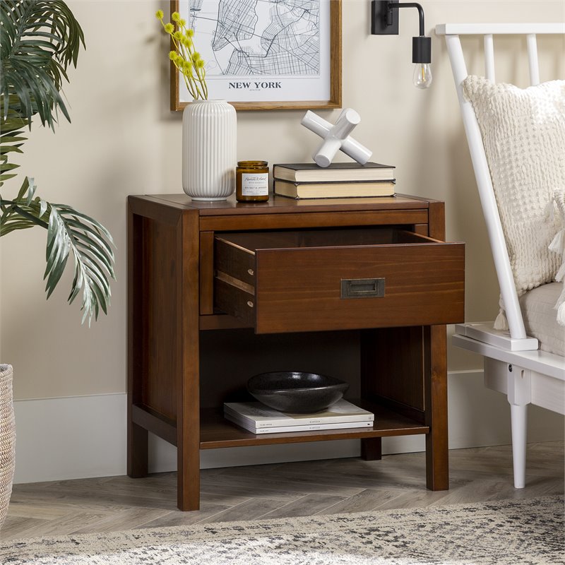 Pemberly Row 1-Drawer Classic Solid Wood Bedroom Nightstand in Walnut