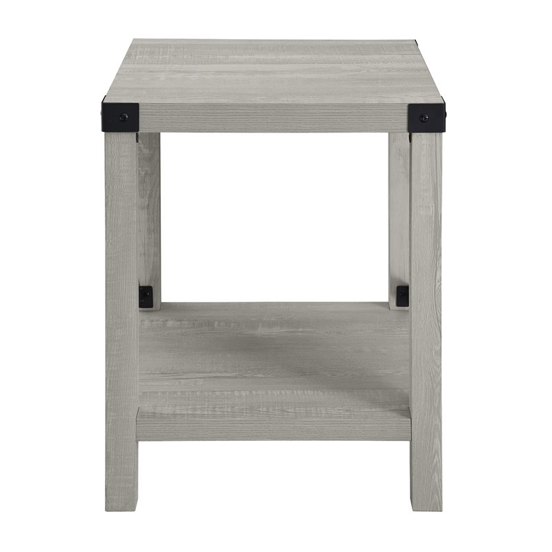 Pemberly Row Metal X-Shaped Frame Rustic Wood End Table in Stone Gray