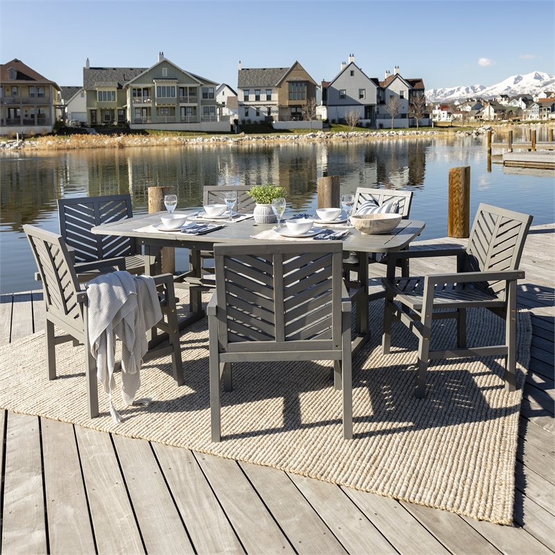 Pemberly Row 7-Piece Extendable Outdoor Patio Dining Set in Gray Wash