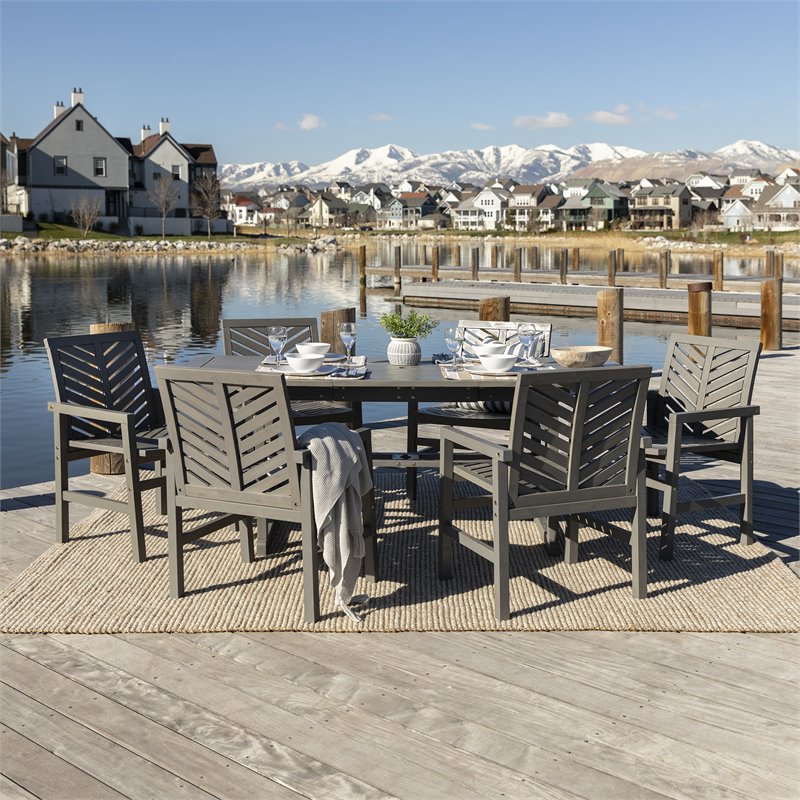 Pemberly Row 7-Piece Extendable Outdoor Patio Dining Set in Gray Wash