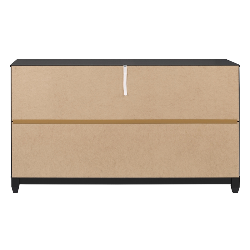 Pemberly Row Modern Channel Pull 6-Drawer Solid Wood Dresser 58 Inch Black