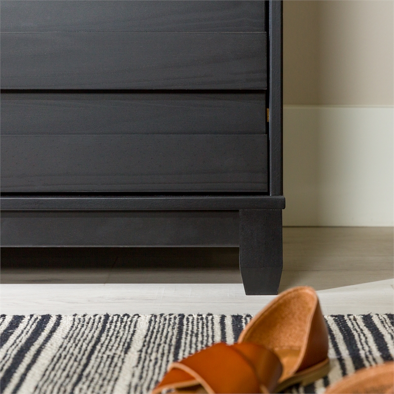 Pemberly Row Modern Channel Pull 6-Drawer Solid Wood Dresser 58 Inch Black