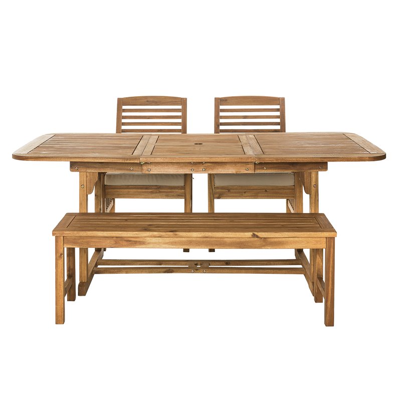 Pemberly Row 4-Piece Patio Dining Table Set with Butterfly Extension in Brown