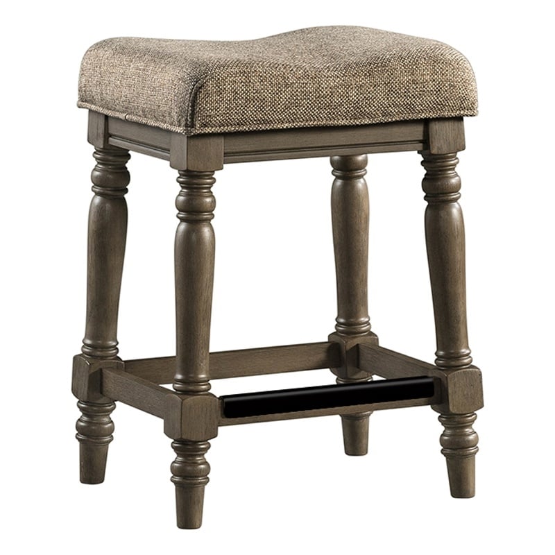Pemberly Row Oak Veneer Wood Backless Stool in Oak (Set of 2)