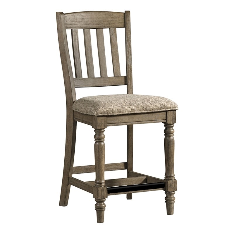 Pemberly Row Oak Veneer Wood Slat Back Stool in Oak (Set of 2)