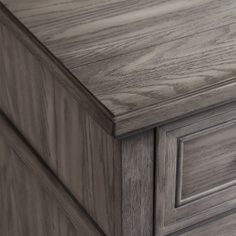 Pemberly Row 5-Drawer Oak Veneer Wood Media Chest in Steel Gray