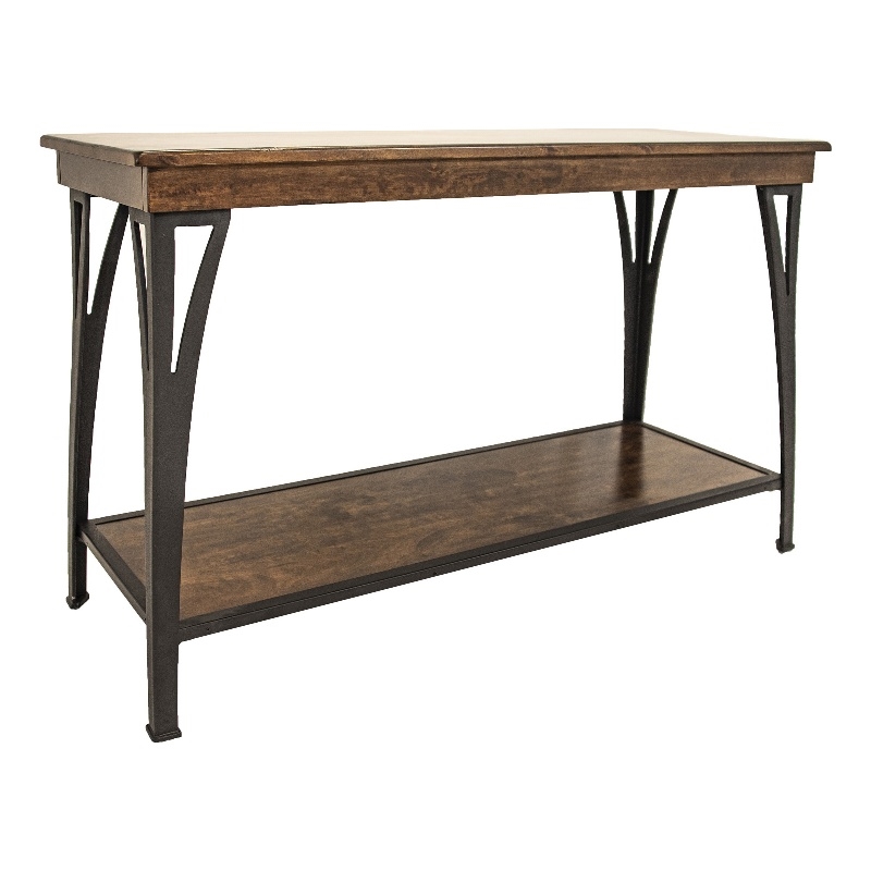 Pemberly Row Traditional Solid Birch Wood Sofa Back Table in Copper