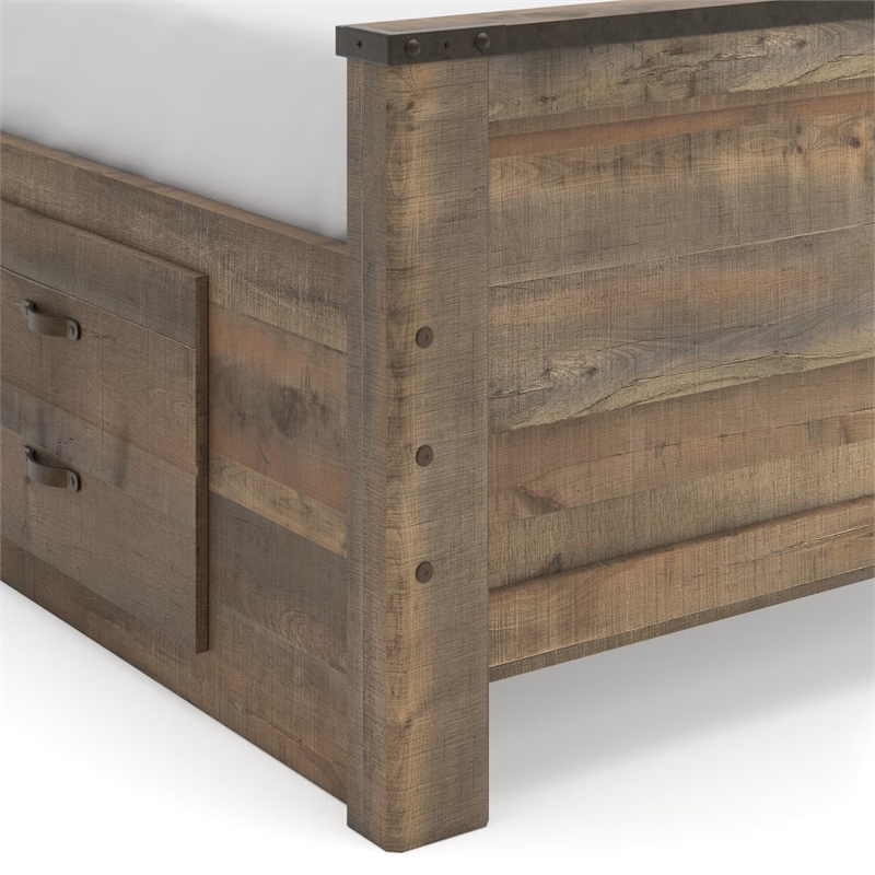 Pemberly Row Farmhouse Wood Twin Bookcase Bed with Underbed Storage in Brown