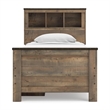 Pemberly Row Farmhouse Wood Twin Bookcase Bed with Underbed Storage in Brown