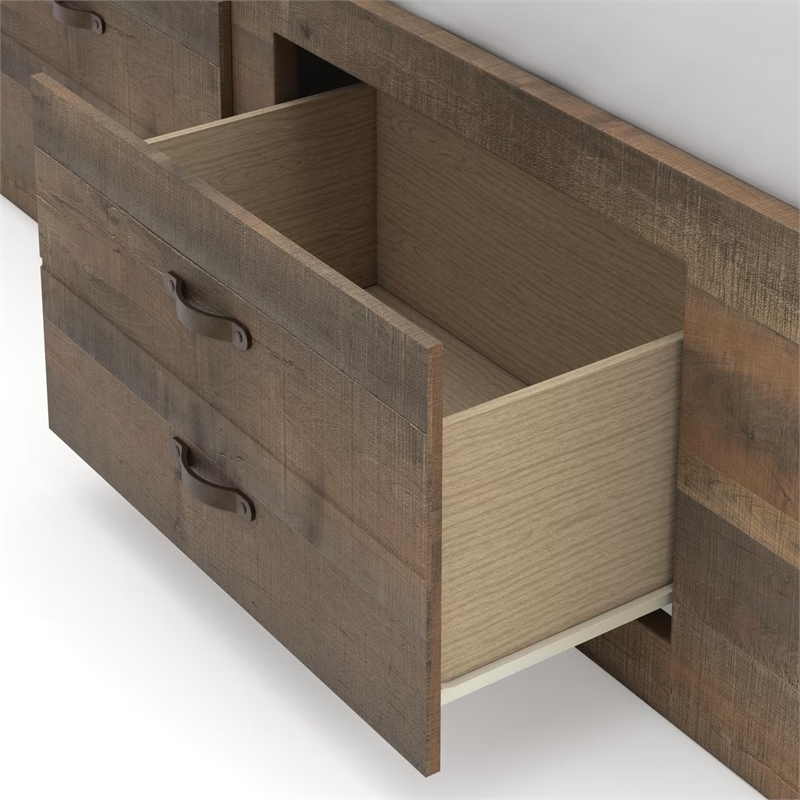 Pemberly Row Farmhouse Wood Twin Bookcase Bed with Underbed Storage in Brown